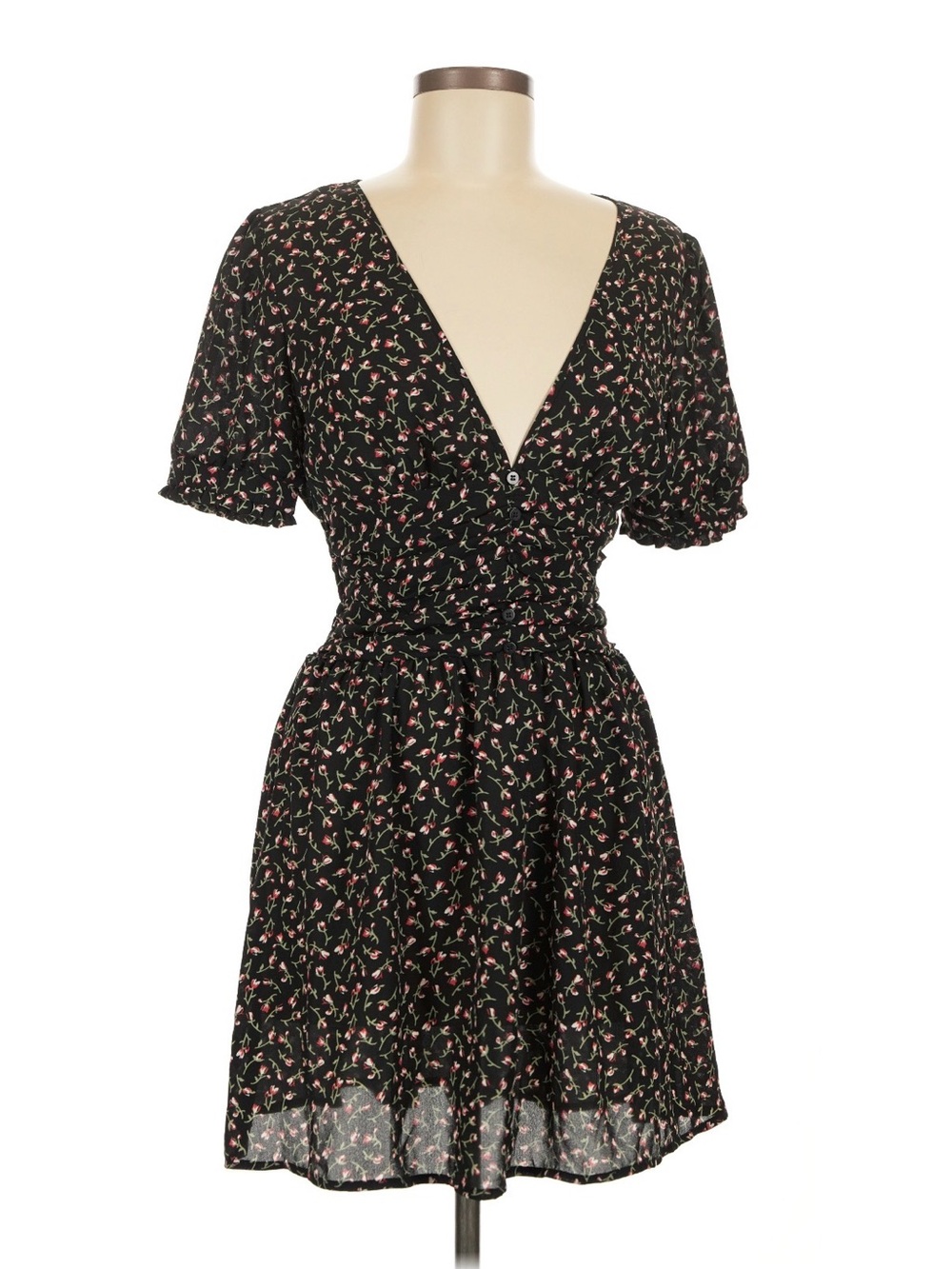 Urban Outfitters Black Floral V-Neck Mini Dress